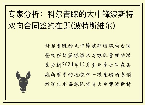 专家分析：科尔青睐的大中锋波斯特双向合同签约在即(波特斯维尔)