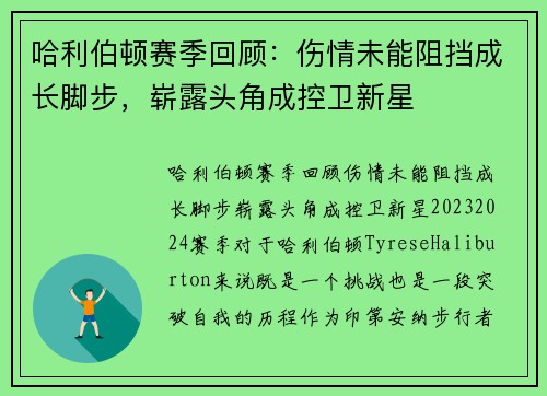 哈利伯顿赛季回顾：伤情未能阻挡成长脚步，崭露头角成控卫新星