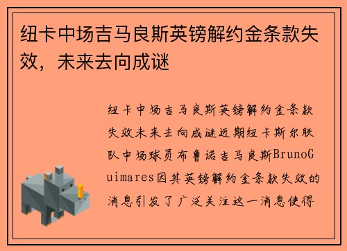 纽卡中场吉马良斯英镑解约金条款失效，未来去向成谜