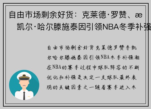 自由市场剩余好货：克莱德·罗赞、李凯尔·哈尔滕施泰因引领NBA冬季补强潮