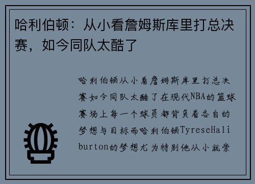 哈利伯顿：从小看詹姆斯库里打总决赛，如今同队太酷了